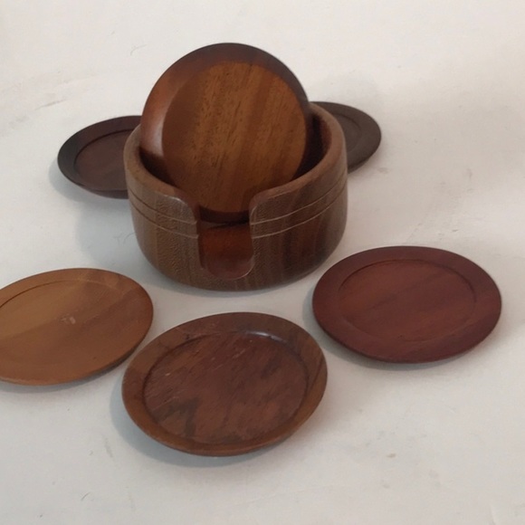 Unbranded Brown Hard Wood Coasters with Tabletop Container For Storage - Picture 3 of 10